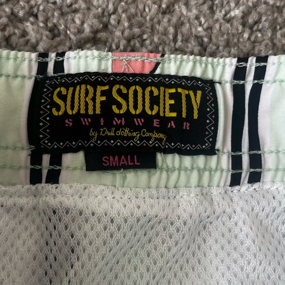 Men’s Surf Society Swim Trunks Shorts Mint‎ Pink Roses Stripes Size S